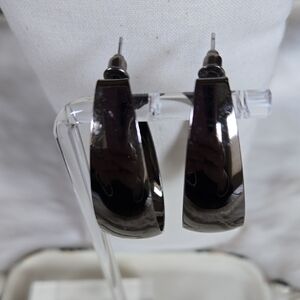 E-014-Sleek Black Hoop Earrings